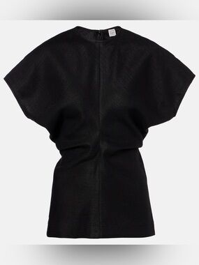 TOTEME Black Gathered Slouch Waist Linen Blend Top Size 42